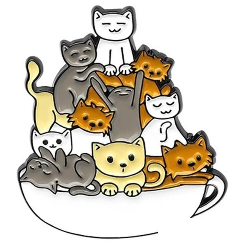 Nålar, Broscher, Tecknade Djur, Hund Katt, Nudelskål, Barn, Emaljlegering, Badge för Cowboy Ryggsäckstillbehör 636_voghion.com