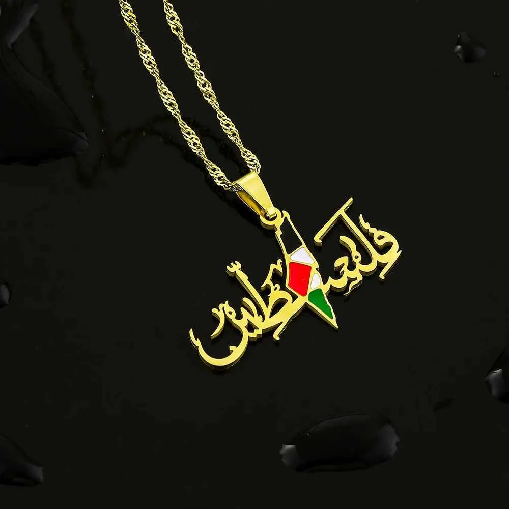Collier pendentif drapeau palestine acier inoxydable or ethnique_voghion.com