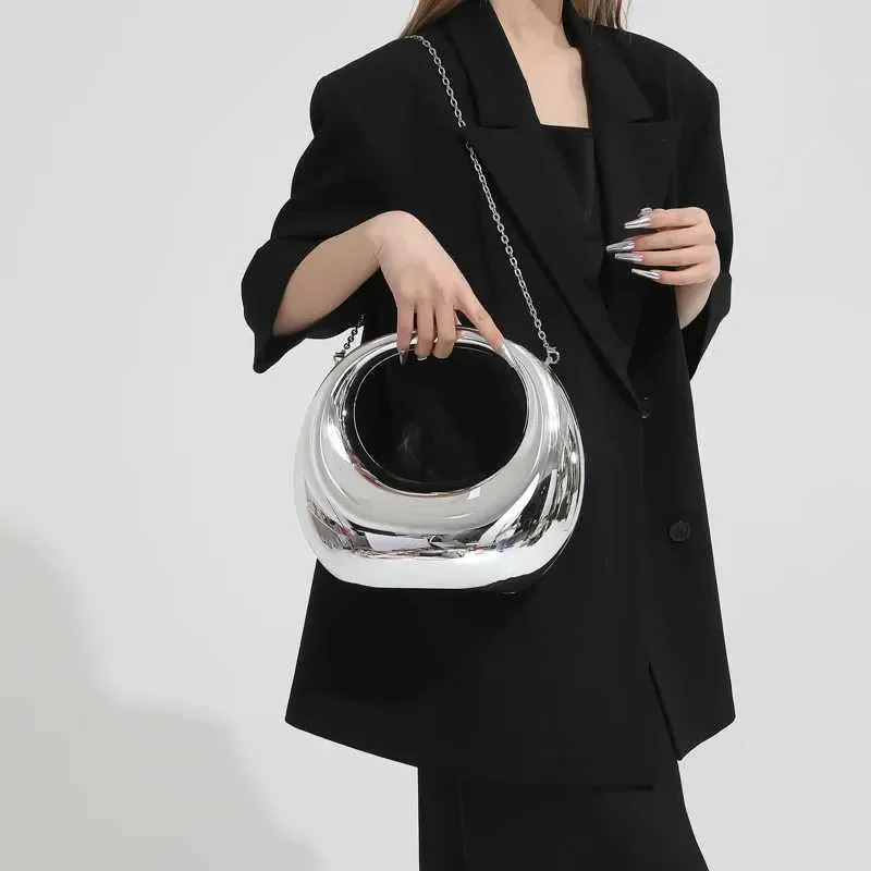 Žene zlatne akrilne polumjesečaste torbe s polumjesecom, okrugle ručke, PVC torbe za zglob, personalizirane torbe_voghion.com