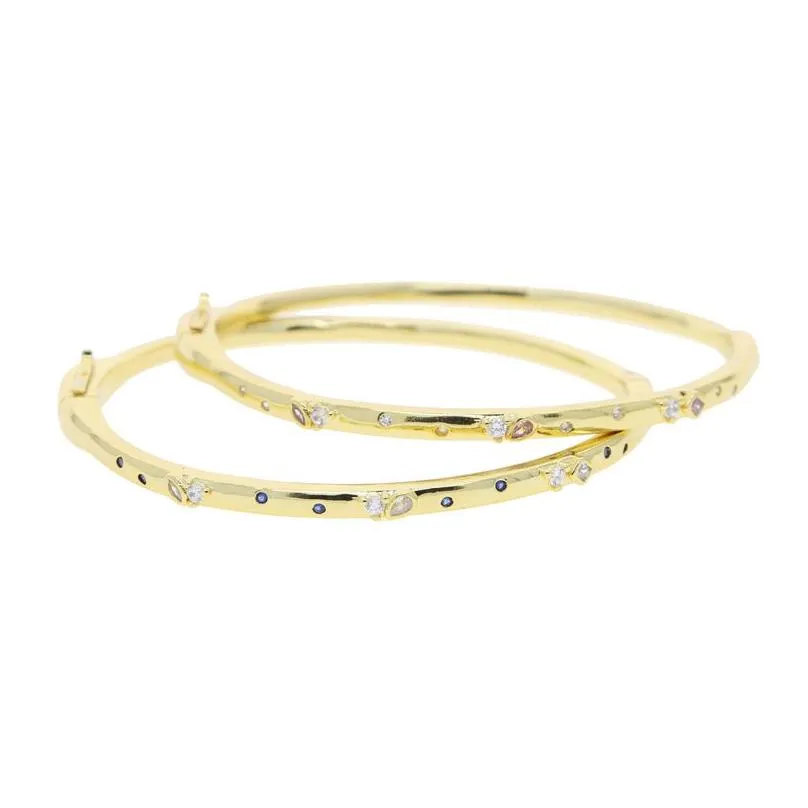 Gold Plated Zircon Bangle Elegant Pink Blue Waterdrop Bracelet_voghion.com