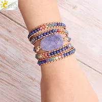 Charm CSJA Naturstensarmband Rosa Kvarts Läderarmband för Kvinnor Rosenstenar Kristallpärlor Bohemiska Smycken 5_voghion.com