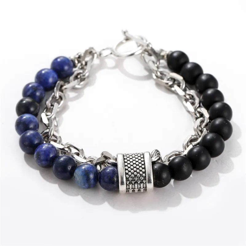 Stone Beaded Chain Bracelet With Tiger Eye And Howlite Marble_voghion.com