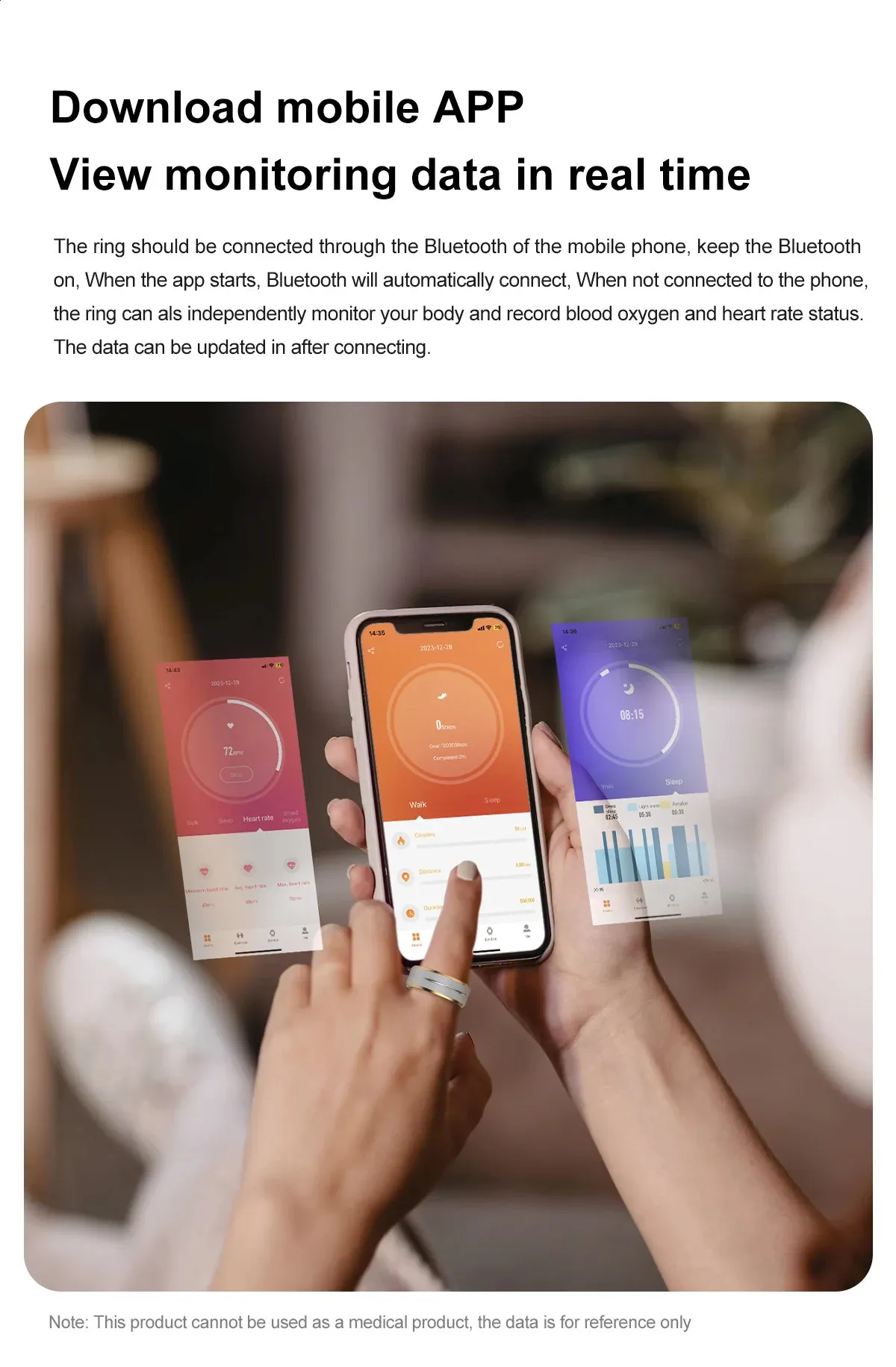 Smart Bracelet Heart Rate Monitoring Waterproof Blood Oxygen Sleep Sport Health Tracker Finger Digital Ring 240730_voghion.com