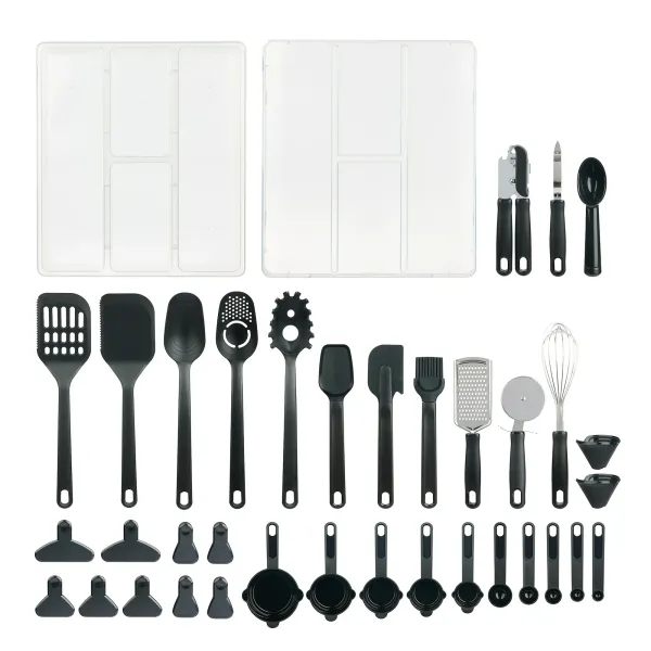 Mainstays 36 Piece Kitchen Gadget Set With Kitchen Cooking Utensils, And Drawer Organizer, Black_voghion.com