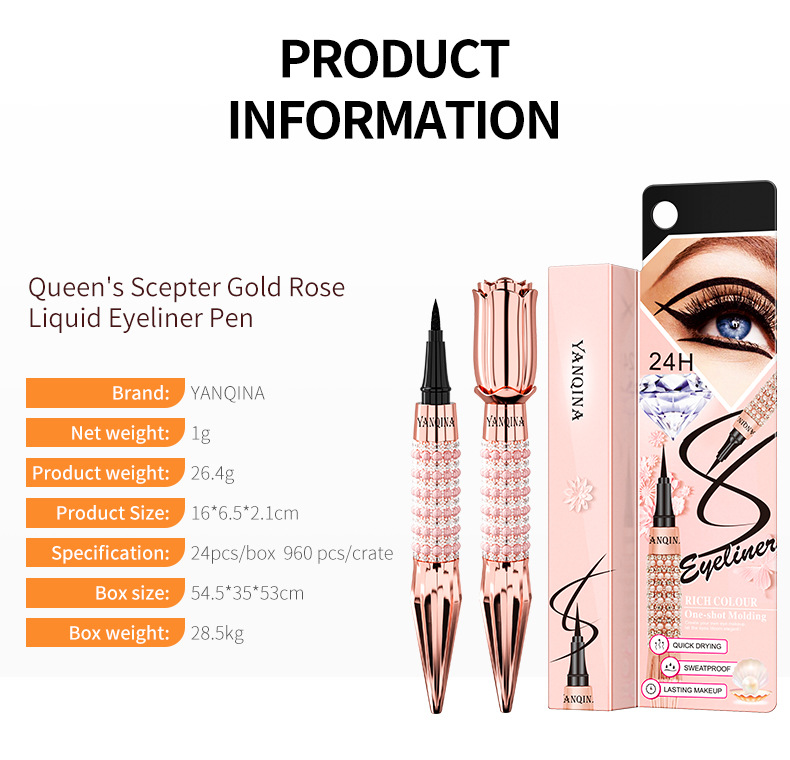 YANQINA Yanqina Scepter su geçirmez, tere dayanıklı, serin siyah renkli eyeliner sıvı kalem_voghion.com
