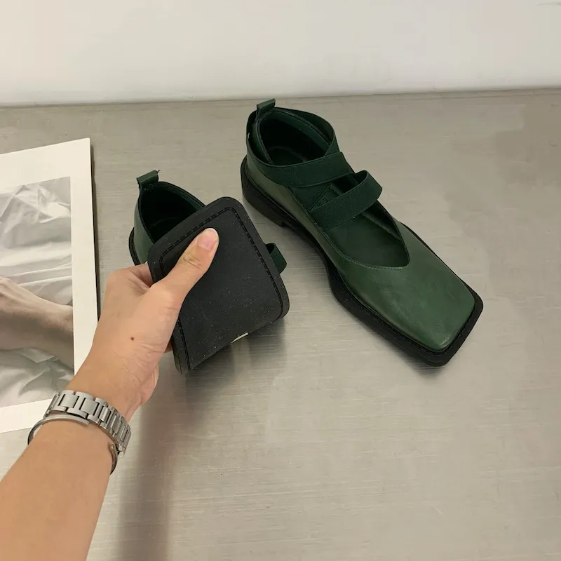 Mocassini singoli in pelle da donna, primavera 2022, nuovi, alla moda, con testa quadrata, fondo piatto, bocca bassa, scarpe basse_voghion.com