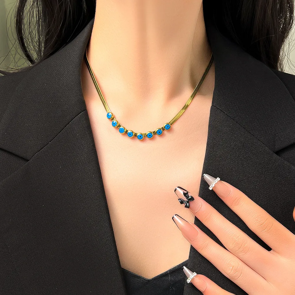Chains HIYEE Light Design Color Zircon Turquoise Pendant Multi-Layer Stainless Steel Non-Fading Necklace Banquet_voghion.com