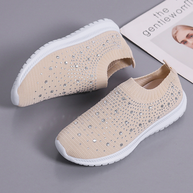 Sneakers donna in mesh con cristalli e suola morbida bianchi_voghion.com