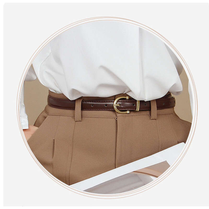 Black Simple Spaghetti Belt With Gold Jeans_voghion.com