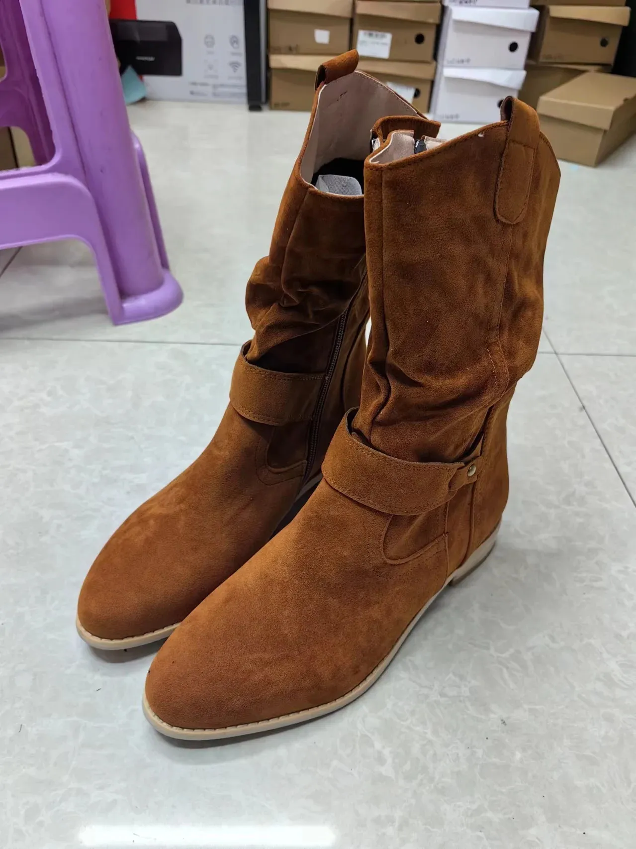 Autumn Winter Artificial Suede Casual Low Heels University Style Shoes Zipper 40-43 Womens Knee High Boots 241116_voghion.com