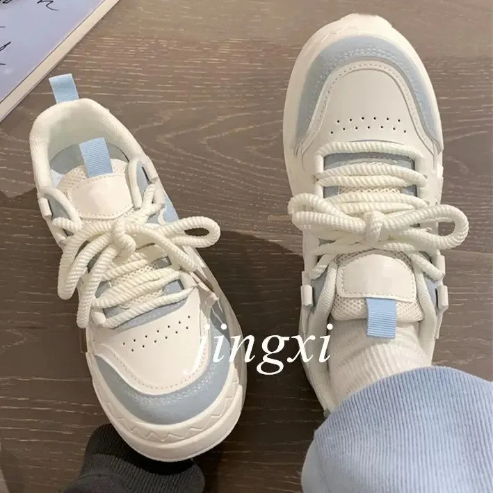 Scarpe sportive rosa bianche da donna, primavera estate, con plateau, vintage, casual, vulcanizzate, kawaii, da tennis, da donna, basse 240801_voghion.com