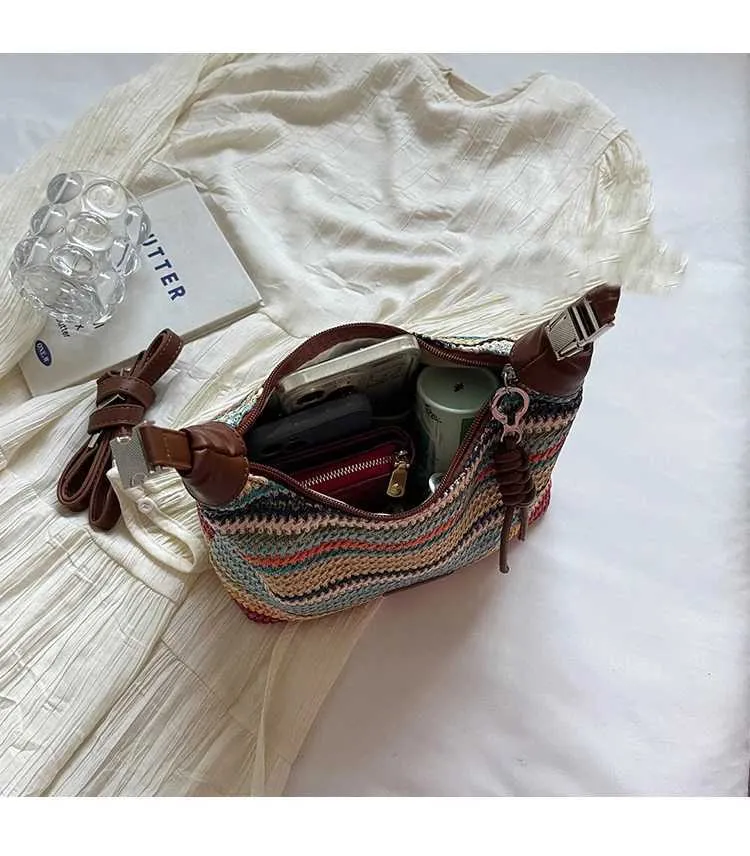 Borse da donna in tessuto testurizzato, borse a tracolla con colori a contrasto, grande capacità, versatili, per spostamenti ascellari_voghion.com