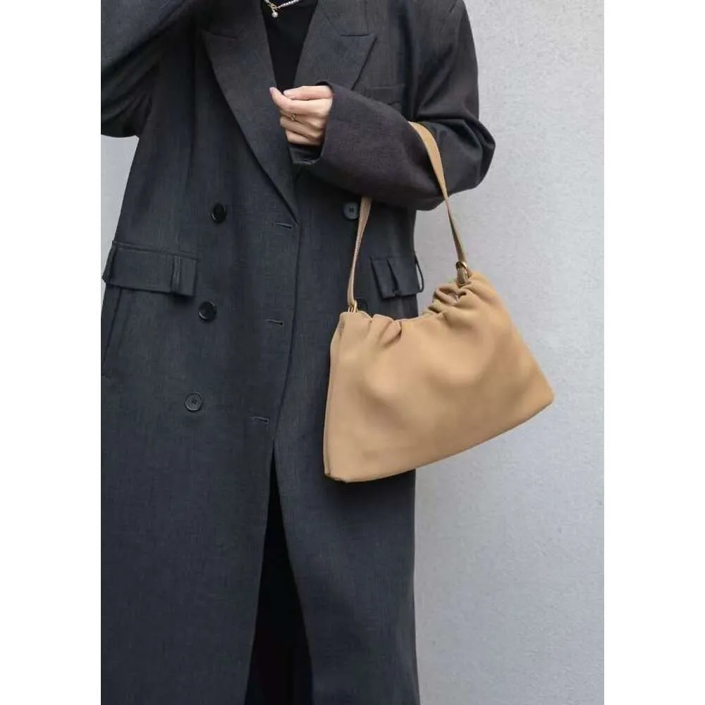 Borsa a tracolla da donna in pelle scamosciata opaca con 2 cinturini, in pelle di mucca scamosciata, stile coreano, con arricciature, color caffè kakhi_voghion.com