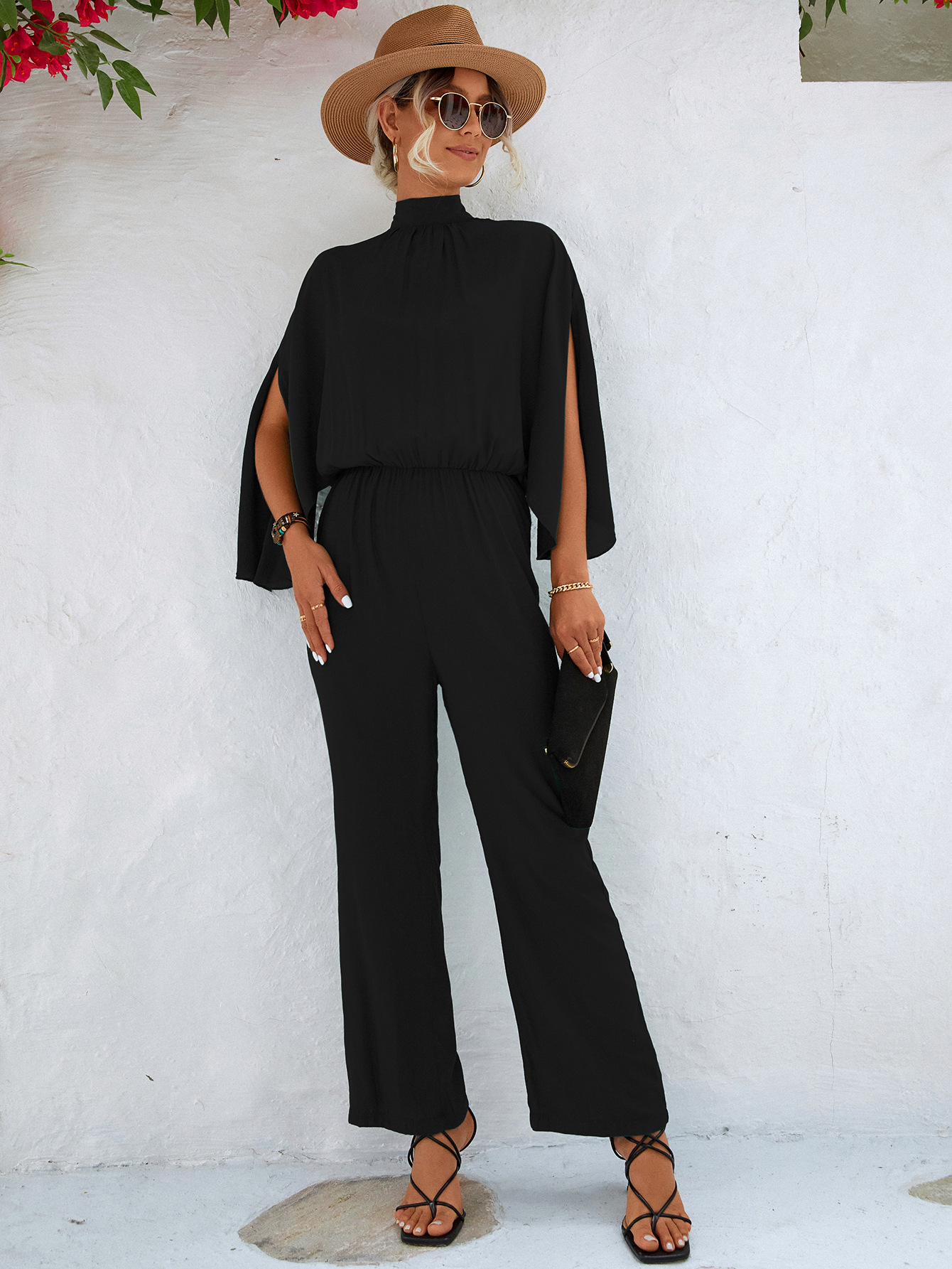 Women's Stand-up Collar Jumpsuit_voghion.com