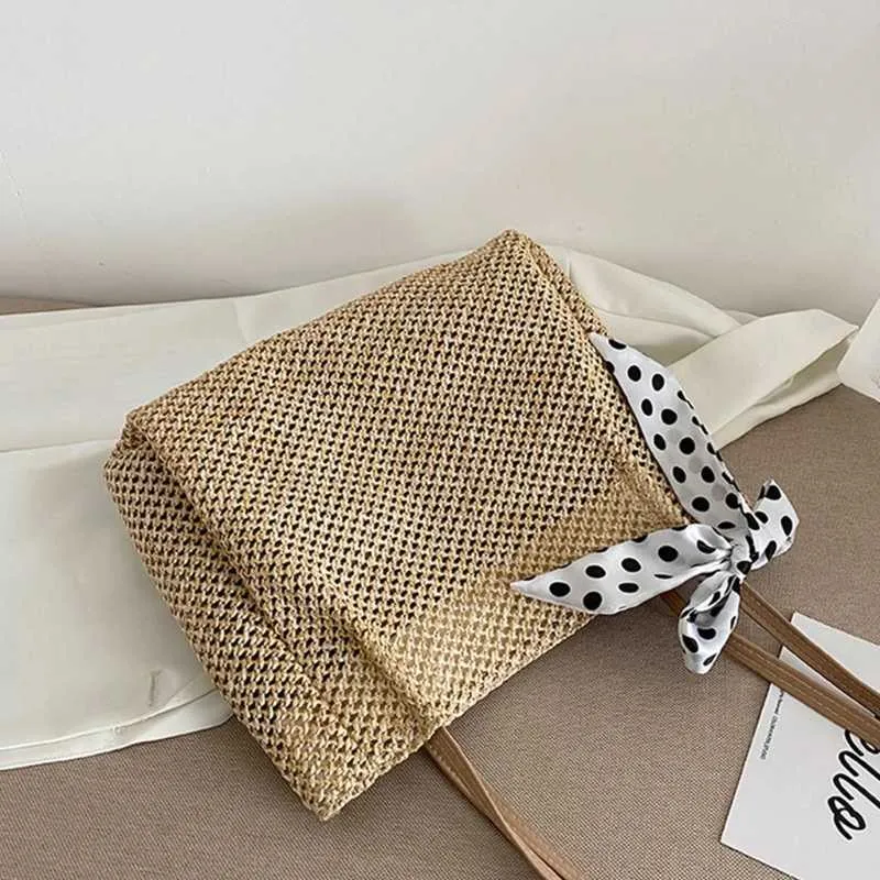 Grande borsa a tracolla estiva da spiaggia quadrata intrecciata con manico a nastro portafoglio Y241011_voghion.com