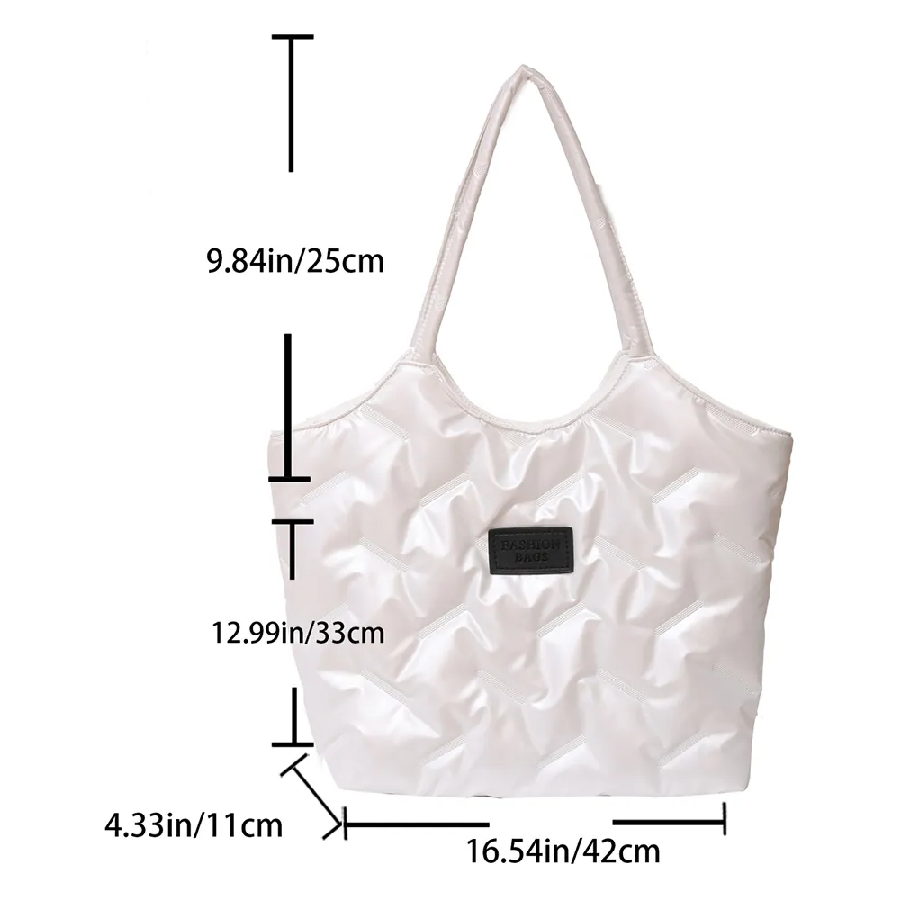 Borsa a mano imbottita in cotone da donna, trapuntata, grande capacità, invernale, casual, morbida e soffice._voghion.com