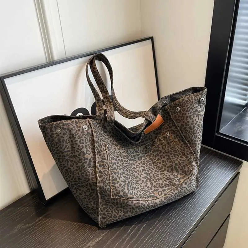 Handtasche mit Leopardenmuster, Retro-Canvas, große Kapazität, Einkaufstasche Y241026_voghion.com