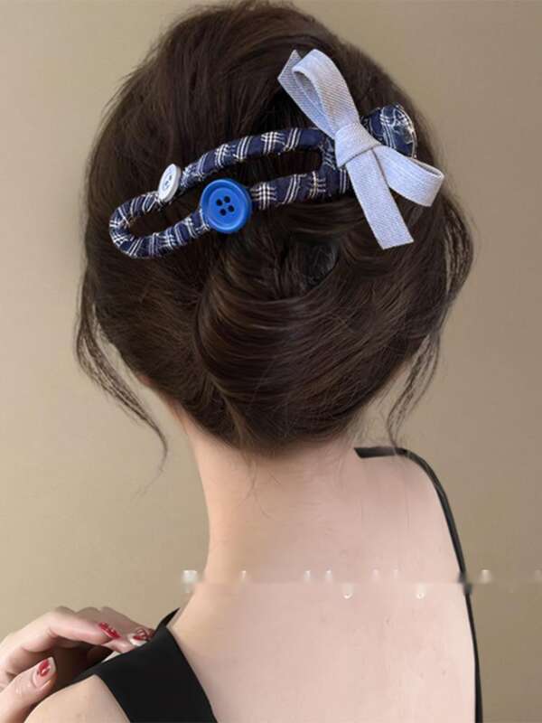 Hai Tian Blue~Blue Button Straight Clip Women's 2025 New High-end Back Of The Head Disc Hair Travel Hairpin_voghion.com