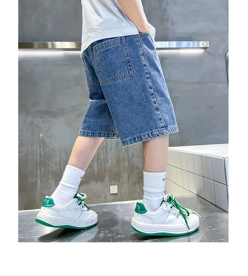 Pantaloni scurți din denim pentru băieți la modă, vara 2024, ediție coreeană nouă, la modă, mărime medie, pantaloni lungi pentru copii_voghion.com