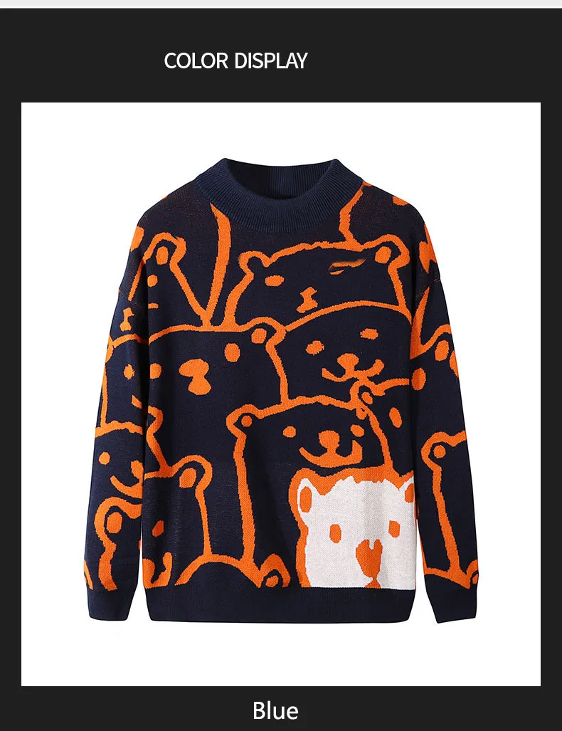Cartoon Bär Männer Winter Herrenbekleidung Mode Langarm Strickpullover Pullover Homme Übergroßer neuer Baumwollmantel_voghion.com