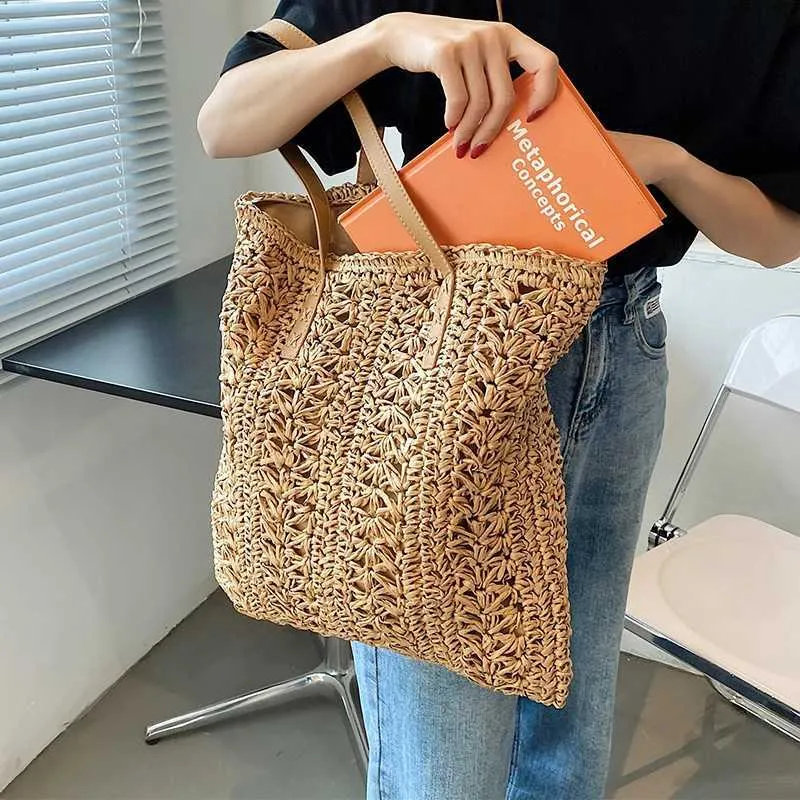Fashion turf large capacity shoulder shopping bag womens vacation beach wallet Bohemian ragtan knitted handbag Y241011_voghion.com
