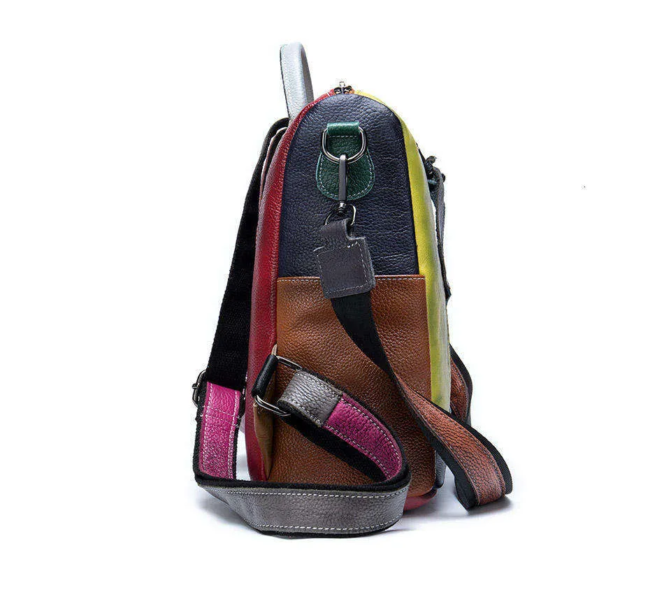 Äkta ryggsäck i nötskinn, slumpmässig färg, lapptäcksstil, unisex, användbar ryggsäck, damer, mini-mochila, shoppingväska 2021_voghion.com