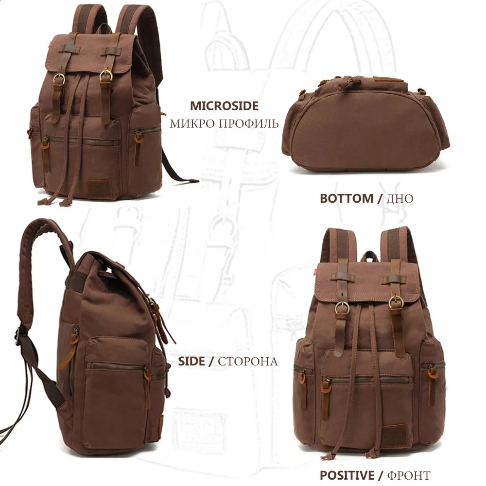 Fashion Vintage Canvas Backpack School Mens Bags Large Capacity Travel Laptop Retro Bag Drop 240730_voghion.com