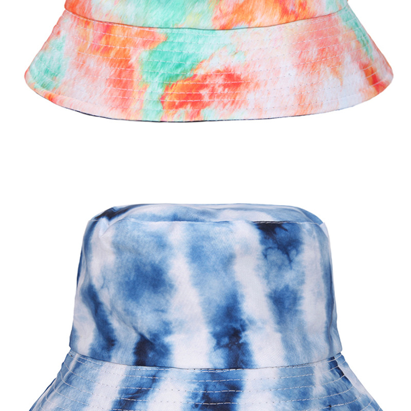 Summer New Tie Dyed Printed Wide Eaf Flat Top Unisex Outdoor Sunscreen Fisherman Hat  Bucket hat_voghion.com