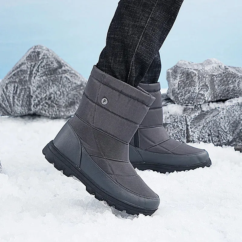 Bottes d'hiver pour hommes, grandes tailles, chaudes, en peluche, longues, imperméables, mi-mollet, pour l'extérieur, baskets durables, chaussures de loisirs à enfiler_voghion.com