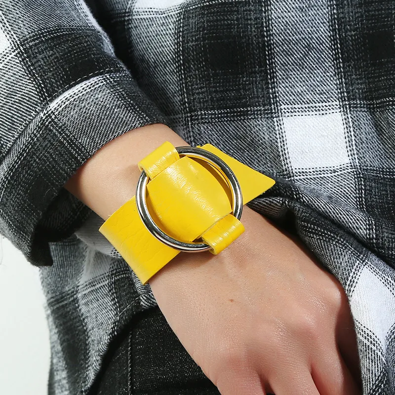 Round Buckle Charms Bangle Bracelets 5 Colors 2023 New Fashion Simple Design PU Leather Womens Bracelet Bangles Yelow_voghion.com