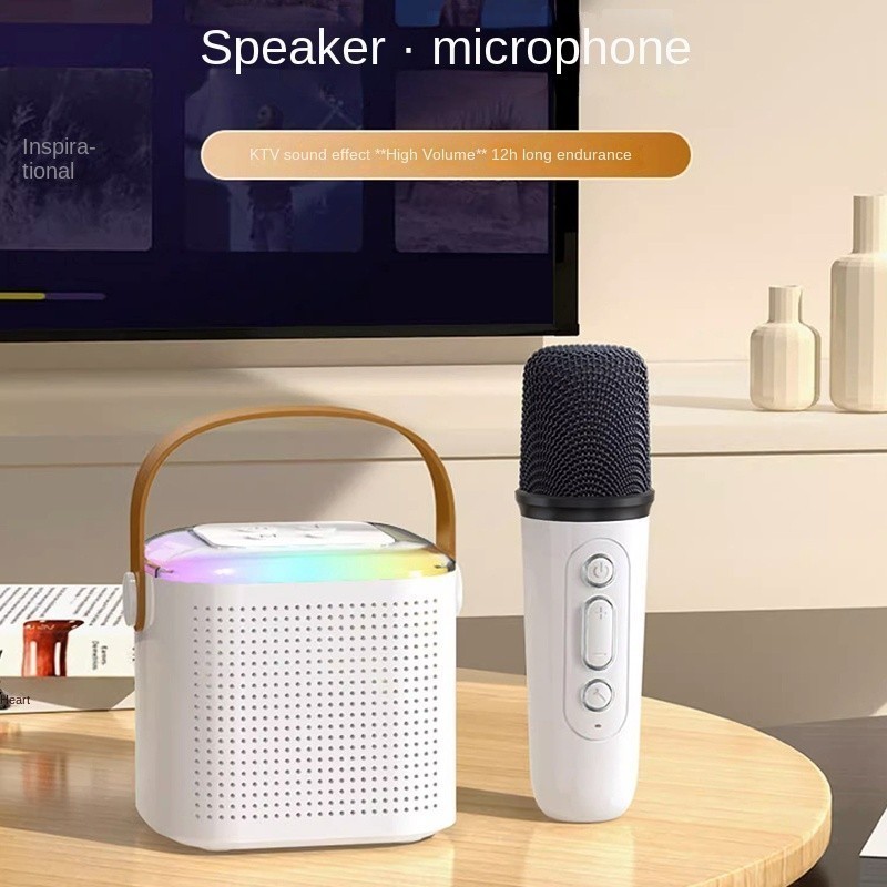 K12 Mini Karaoke Altoparlante audio wireless Microfono Bluetooth KTV portatile per la casa con 1 microfono_voghion.com