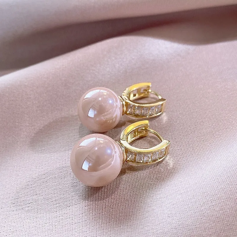 Ohrstecker, klassisch, rosa, für Damen, modisch, Kristall, rund, Designer, weiße Perle, Ohrringe, Hochzeitsschmuck_voghion.com