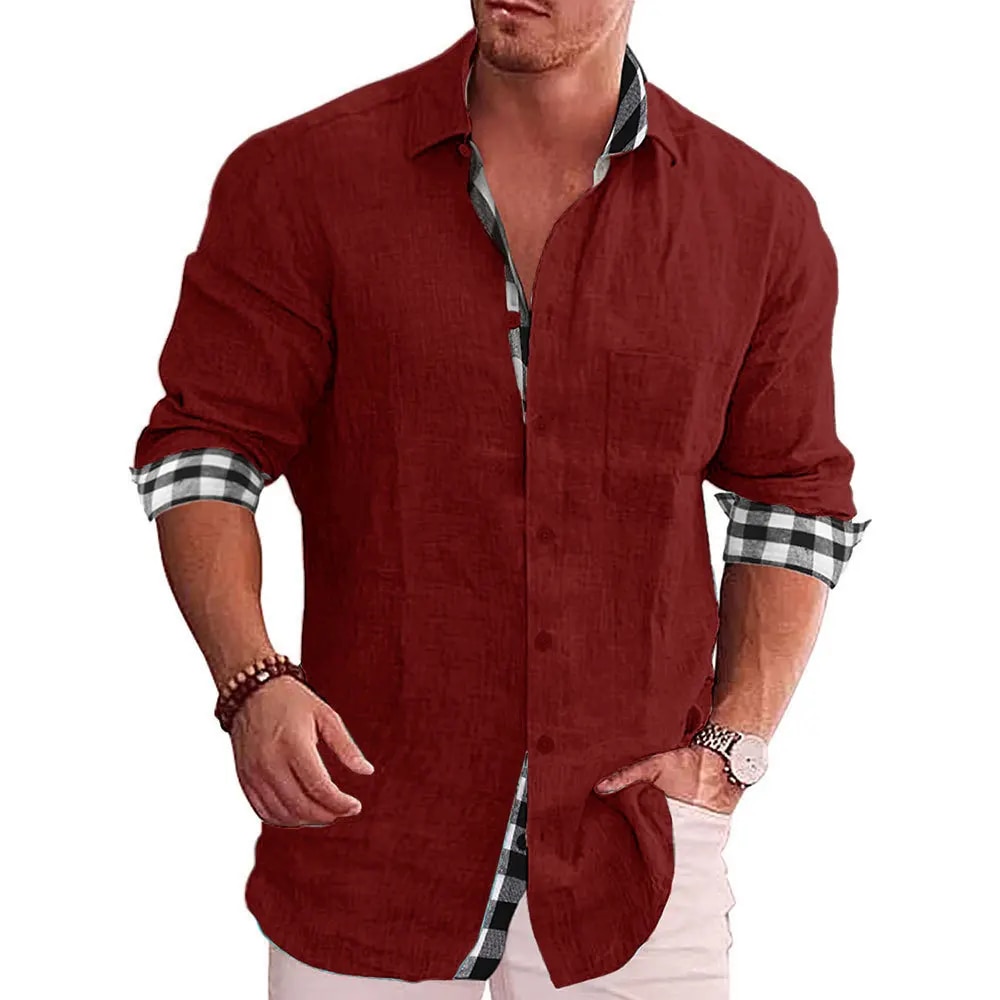 Camicie da uomo Abbigliamento Semplice Maniche lunghe Abiti firmati Camicetta normale Soial Fashion Camicia bianca Cotone e lino_voghion.com