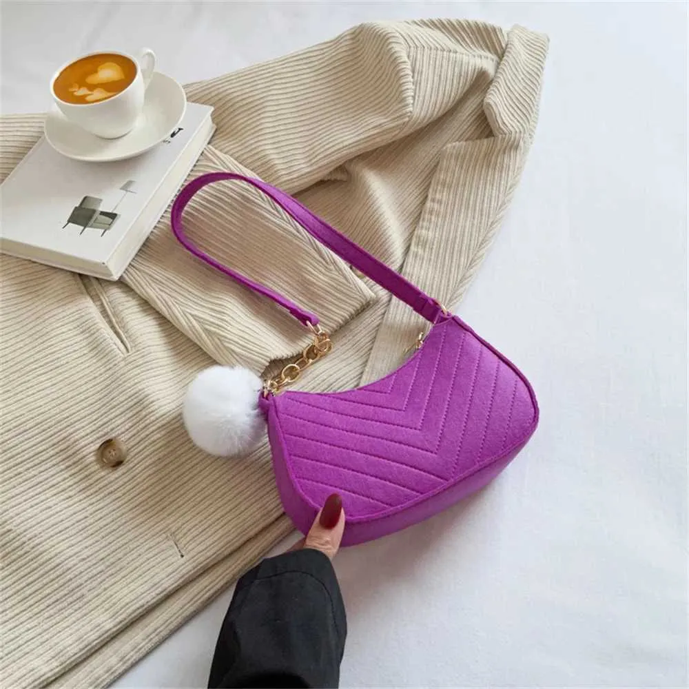 Borsa a tracolla con manico piccolo, modello in feltro alla moda, da donna, con portafoglio, tinta unita, sottobraccio, Y241123_voghion.com