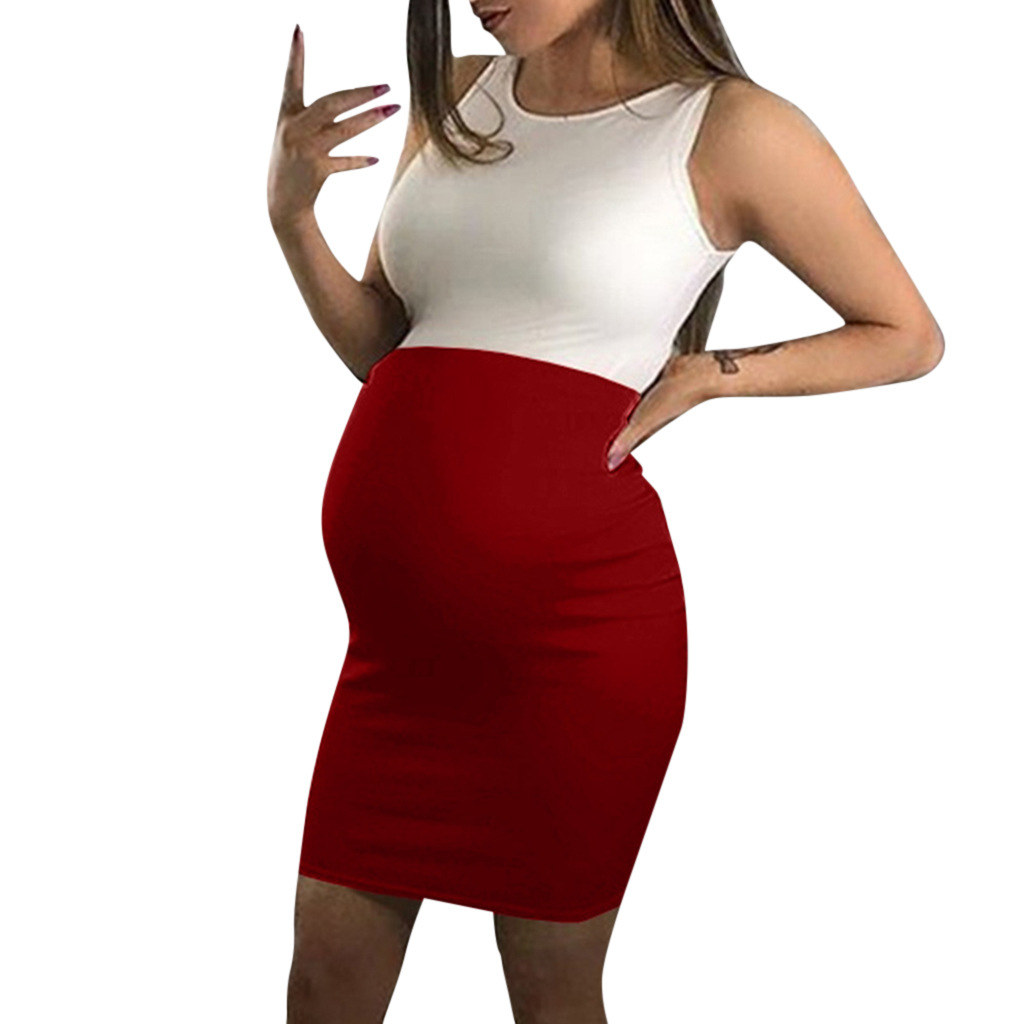 Family matching women's clothing sleeveless contrast color stitching maternity dress dress hip skirt_voghion.com