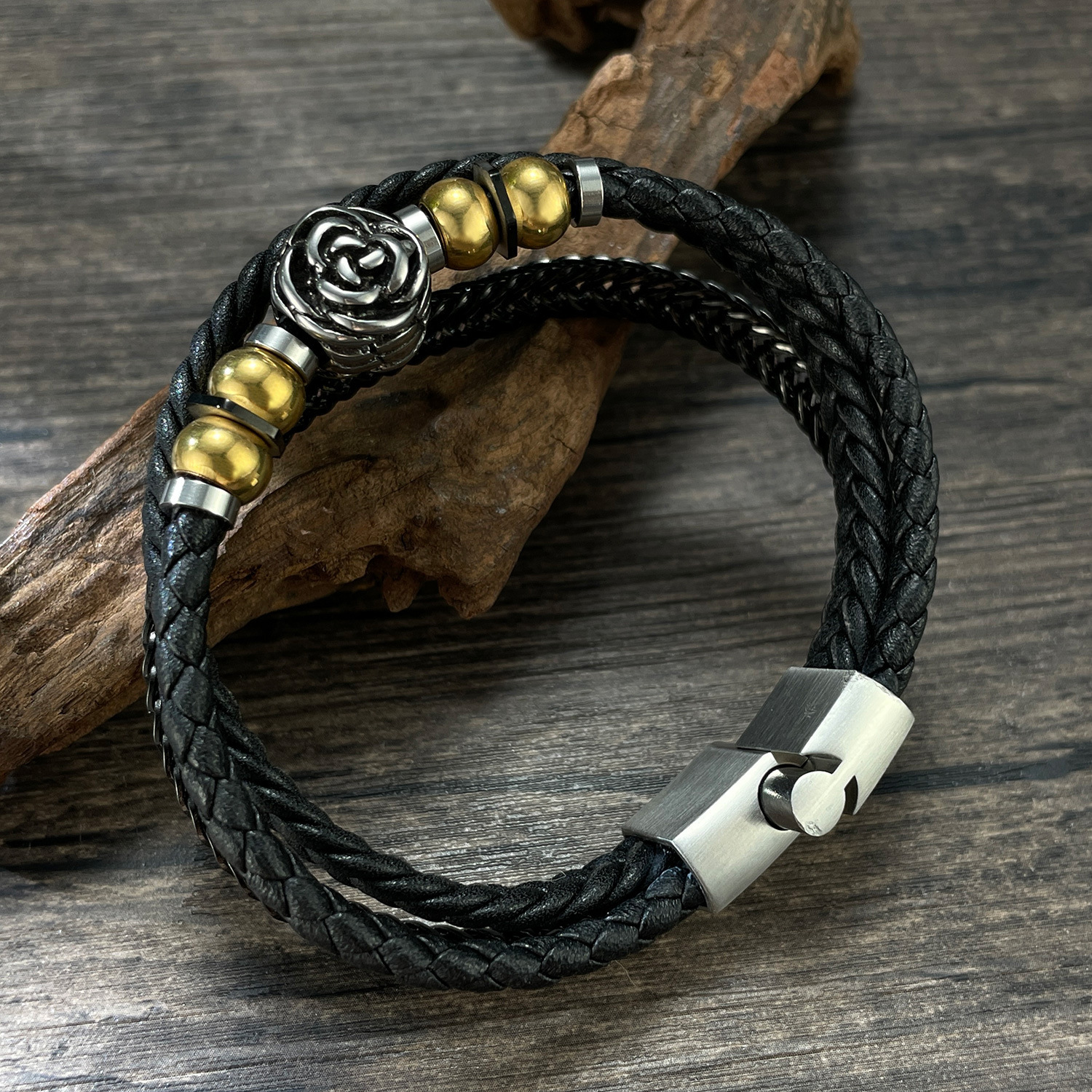 Source Rose Bracelet Accessory Multi-Layer Woven Leather String Bracelet Men_voghion.com