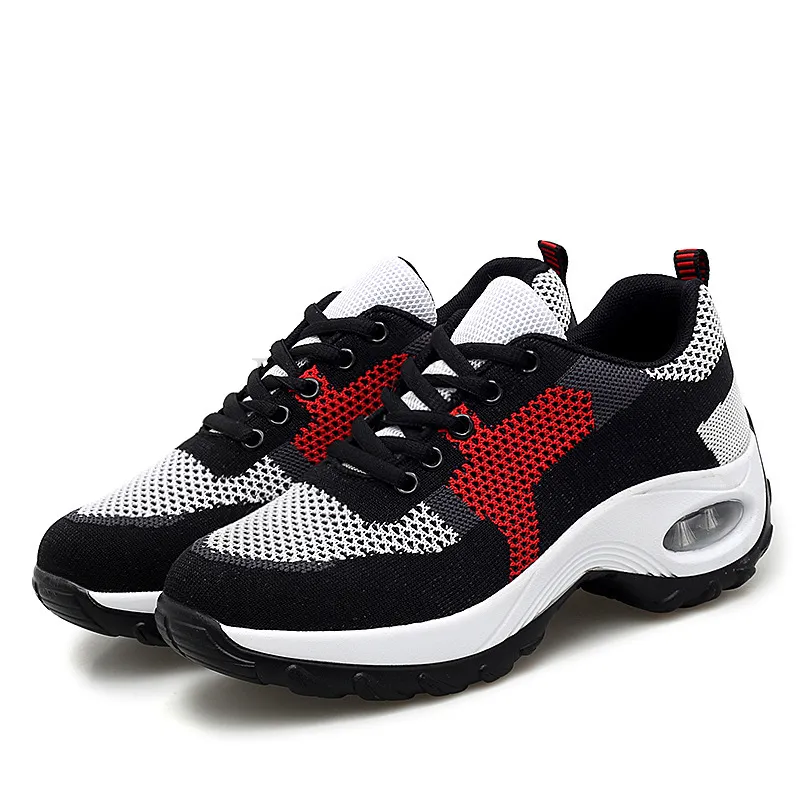 Mesh Air Cushion Cushioning Thick Sole High Heel Women Sports With Soft Lace Up Suitable For Outdoor Fiess Travel Shoes_voghion.com