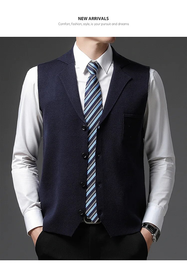 Level 4 Super Anti-pilling Top Grade Pleuche New Autum Lapel Fashion Brand Knit Cardigan Casual Korean Sweater Vest_voghion.com