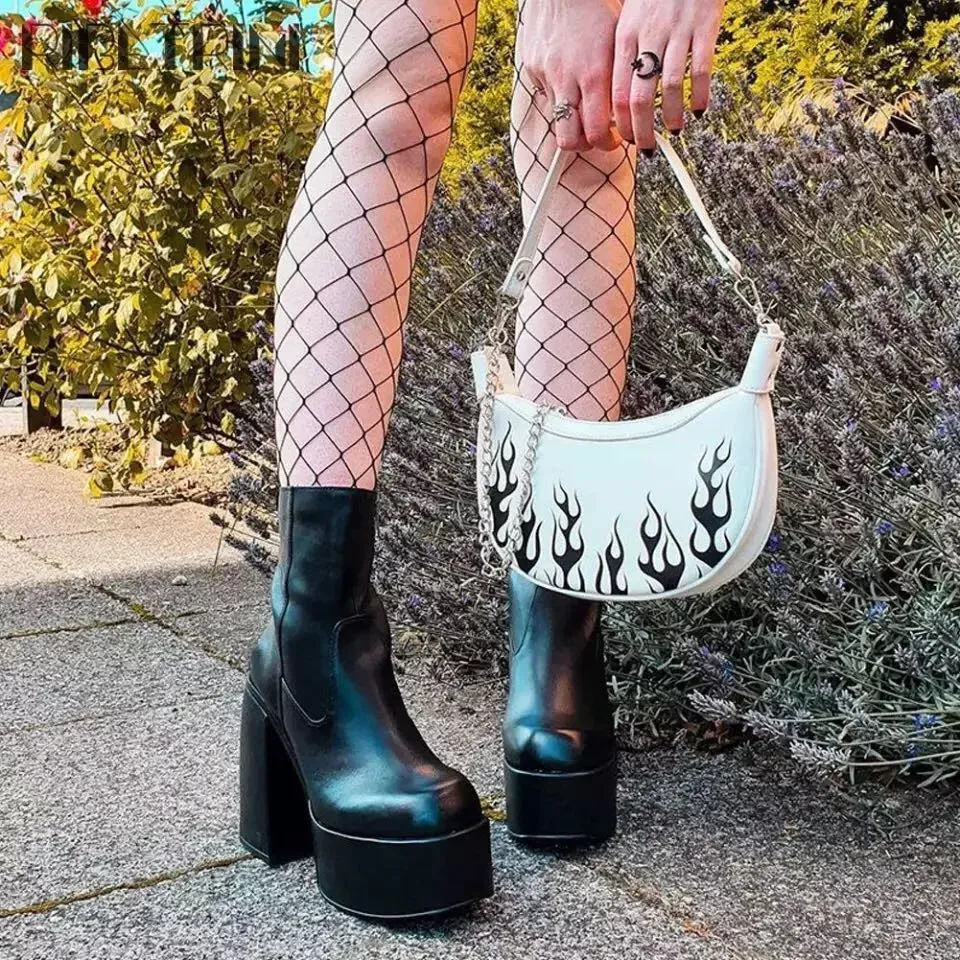 Platform Heel Women's Pumps Stretch Ankle Boots Designer Knee-high Women Trend Thigh High Black Gothic Shoes Invierno_voghion.com