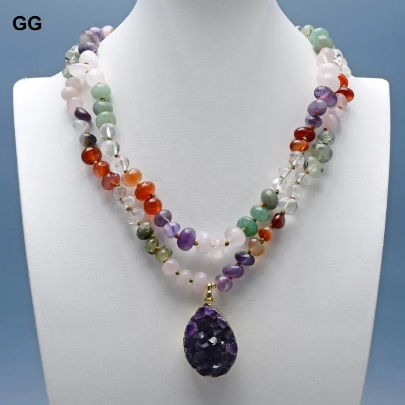 Collane con ciondolo JK Natural Gems Stone Ametista Giada Quarzo rosa Agata Ametiste placcate in oro Collana a rete per donna_voghion.com