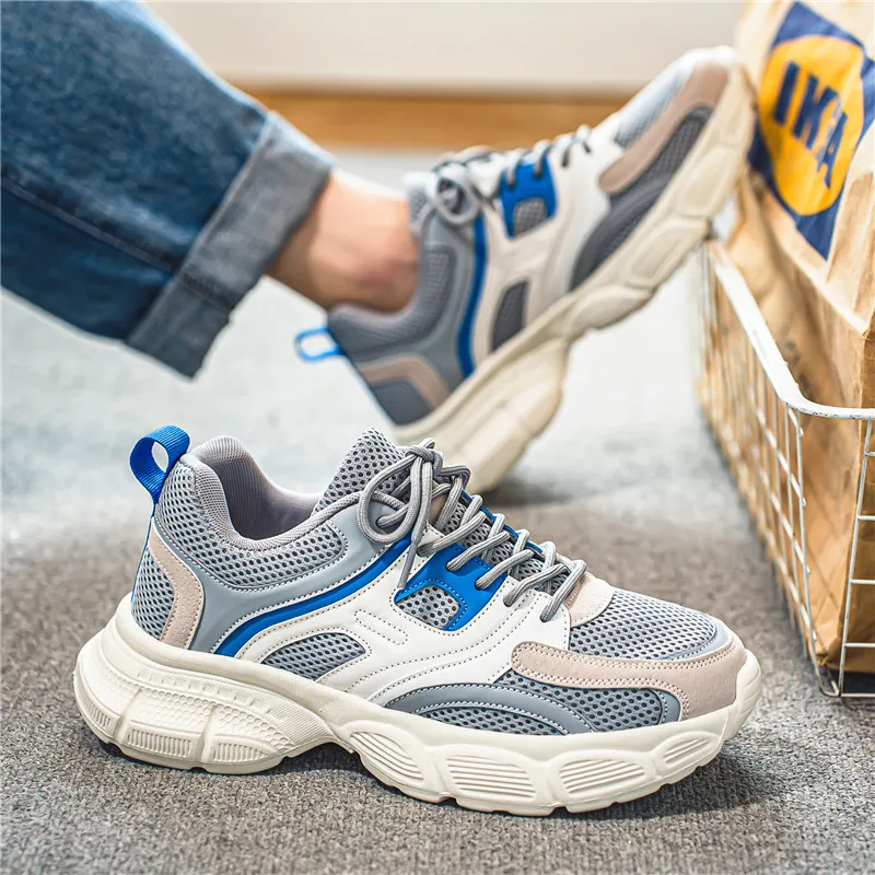 Tênis de corrida esportivo masculino com novo design e versátil, sola grossa de malha, frete grátis_voghion.com