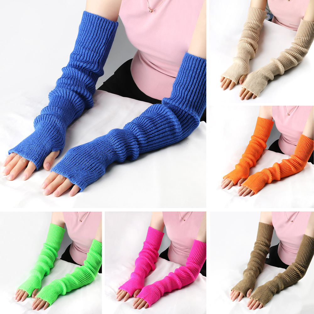 Unisex Warm woolen gloves acrylic long finger sleeves open finger fashion extended knitted sleeves