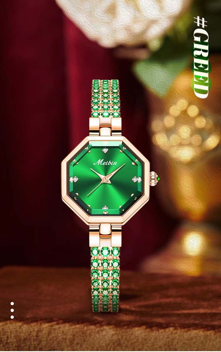Meibin Instagram New Bracelet Octagonal Women's Jewelry Buckle Light Luxury Rose Gold Quartz Watch_voghion.com