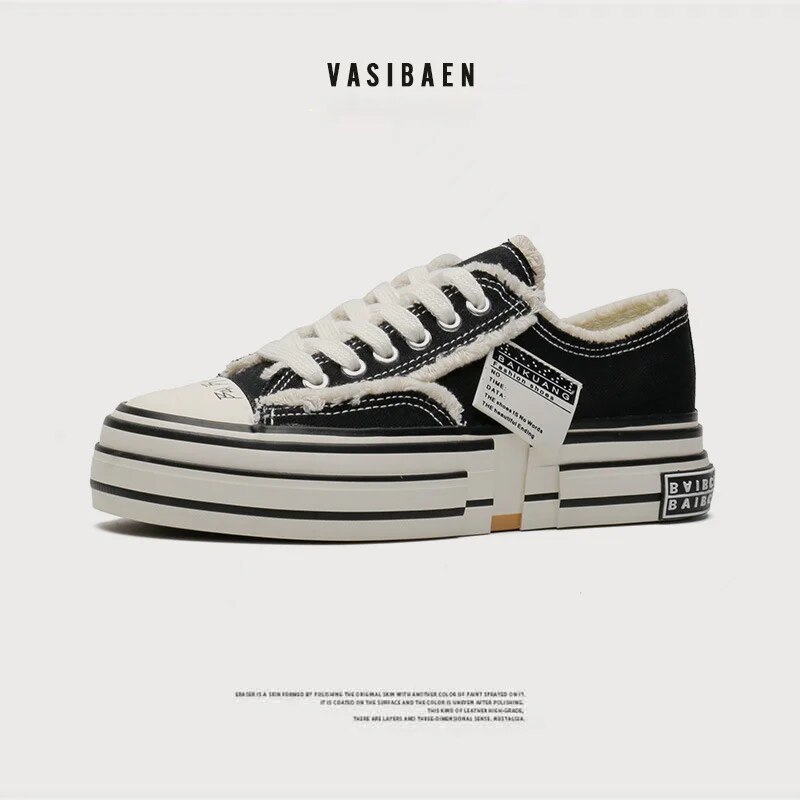 New Celebrity Same Style Beggar Vulcanized Thick Sole Increase Low Top Couple Canvas Trendy Shoes for Men and_voghion.com