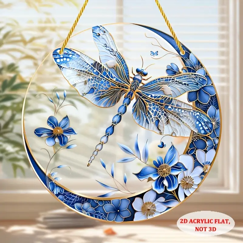 20 cm Bohemian Libelle Zonnevanger - Blauw/wit porseleinen acryl met bloemenmotief. Perfecte decoratie voor thuis/op kantoor/in de tuin. Geweldig cadeau voor een housewarming._voghion.com