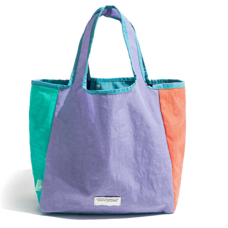 Canvas Handbag New Colorblocking Tote Folding Shoulder Bag_voghion.com