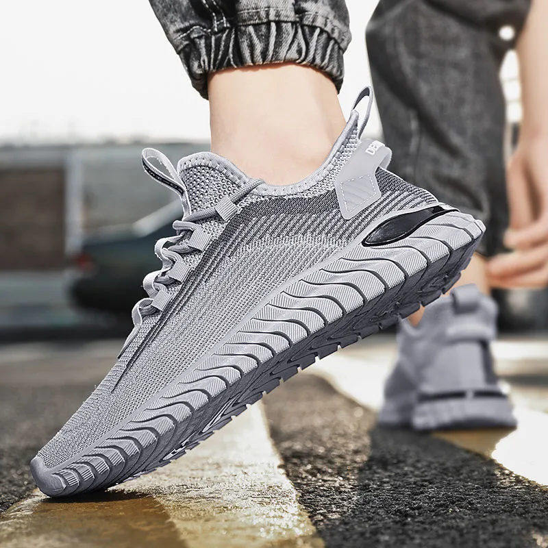 2024 Scarpe da corsa traspiranti da uomo con suola morbida e comode, atletiche, in tessuto volante, sottili, Hundred Tide, nuove, casual, sportive, grigio_voghion.com