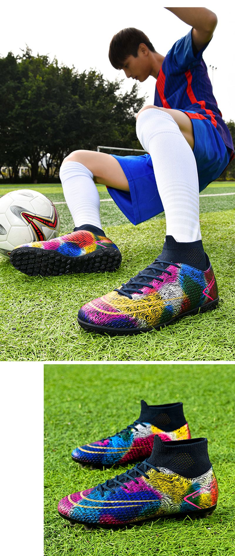 Grenzüberschreitender Außenhandel Fußball Herren gebrochene High-Top-Trainingsschuhe Jugendstudent Compeon AG lange Spike Turnschuhe_voghion.com