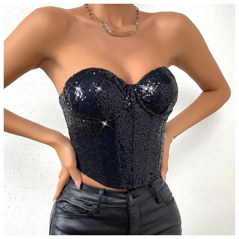 Reggiseno corsetto da donna europeo e americano, lingerie a spina di pesce, reggiseno con paillettes, biancheria intima push-up per ragazza piccante_voghion.com