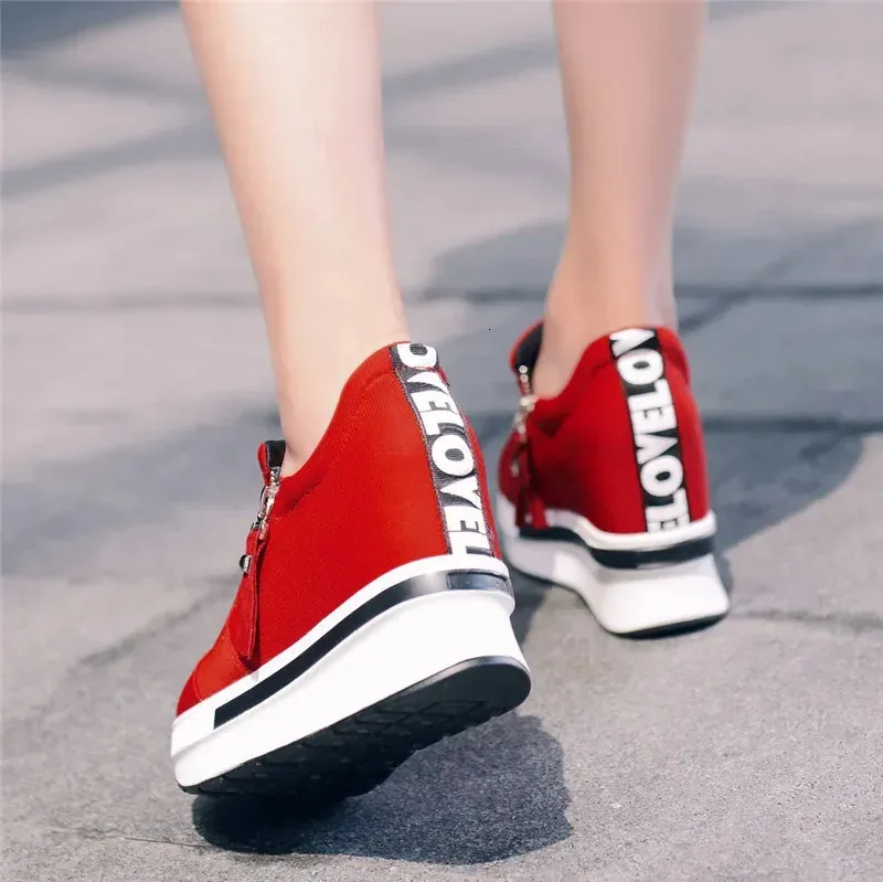 Pantofi sport dama cu platformă, roșii, casual, confortabili, din pânză neagră, cu toc înalt, Tenis Atos Mujer 241122_voghion.com